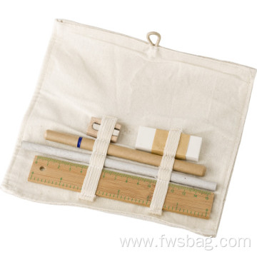 Cotton small capacity schoolboy pen bag linen stationery bag set